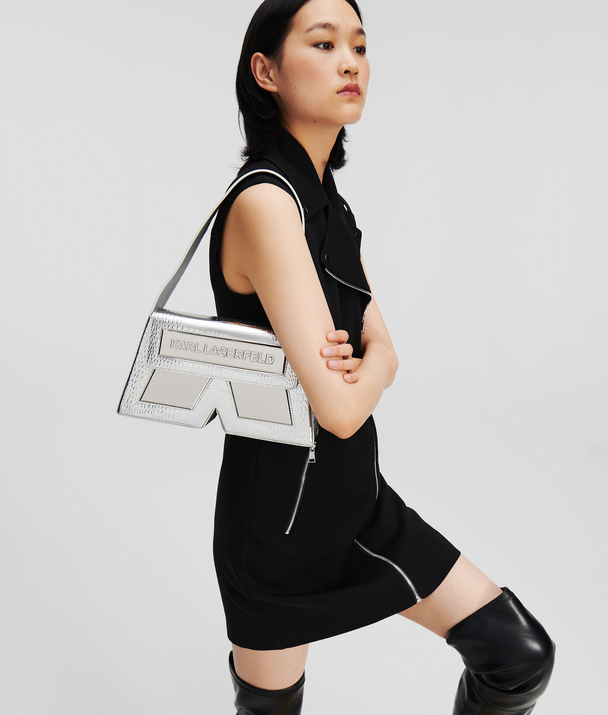 (image for) Dynamic IKON K MEDIUM CROC-EFFECT SHOULDER BAG